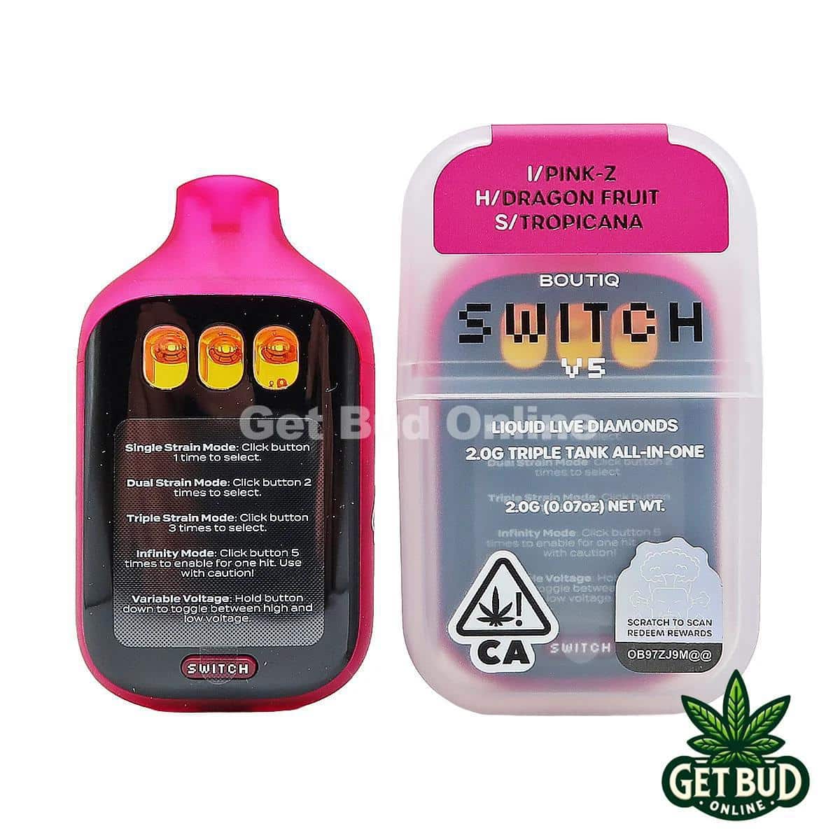 Boutiq Switch V5 2g Disposable Vape - Pink-Z + Dragon Fruit + Tropicana