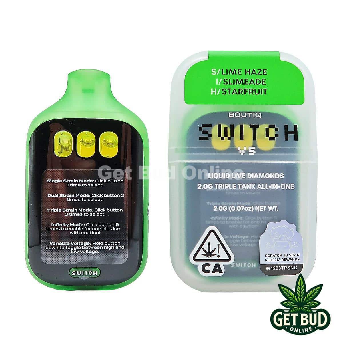 Boutiq Switch V5 2g Disposable Vape - Lime Haze + Slimeade + Starfruit