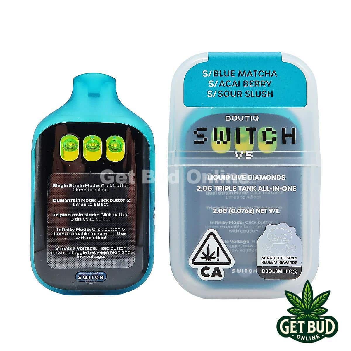 Boutiq Switch V5 2g Disposable Vape - Blue Matcha + Acai Berry + Sour Slush