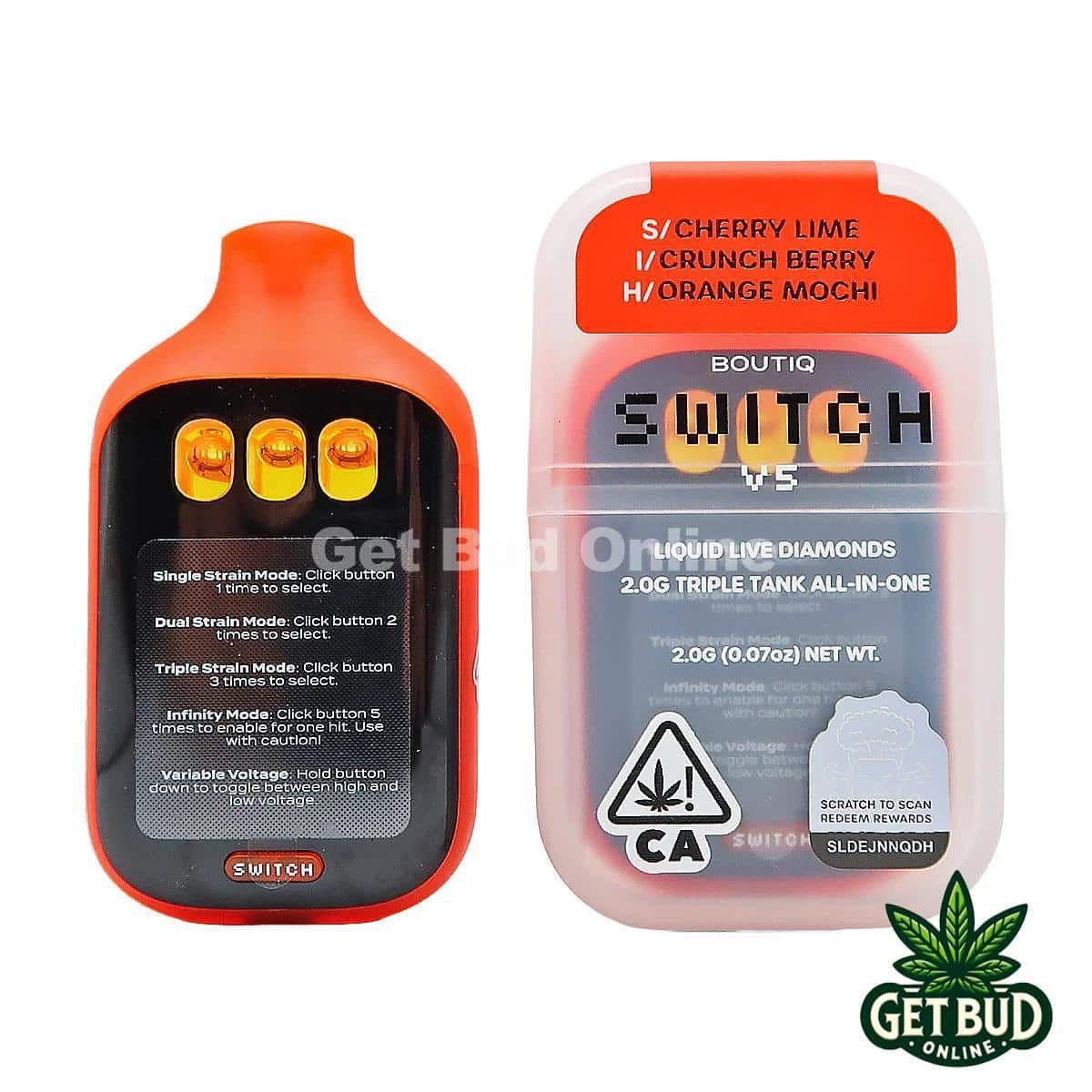 Boutiq Switch V5 2g Disposable Vape - Cherry Lime + Crunch Berry + Orange Mochi