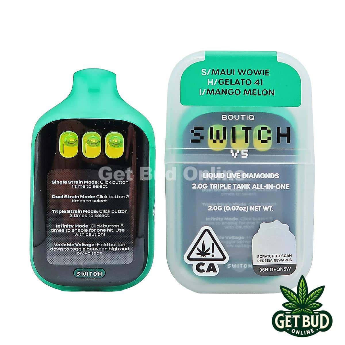 Boutiq Switch V5 2g Disposable Vape - Maui Wowie + Gelato 41 + Mango Melon