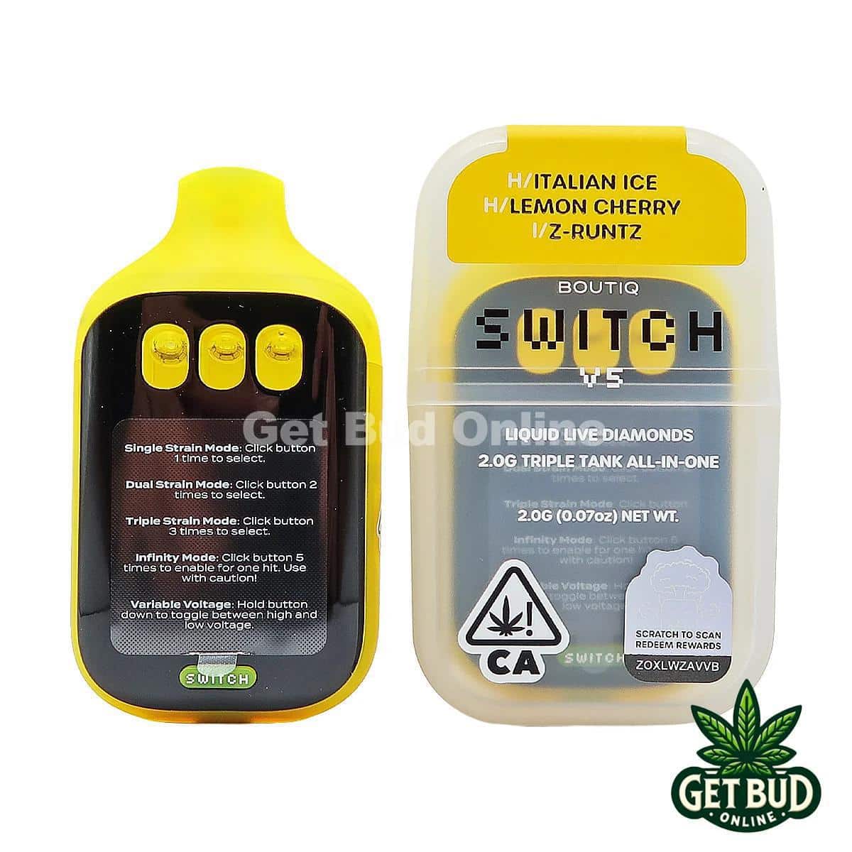 Boutiq Switch V5 2g Disposable Vape - Italian Ice + Lemon Cherry + Z-Runtz