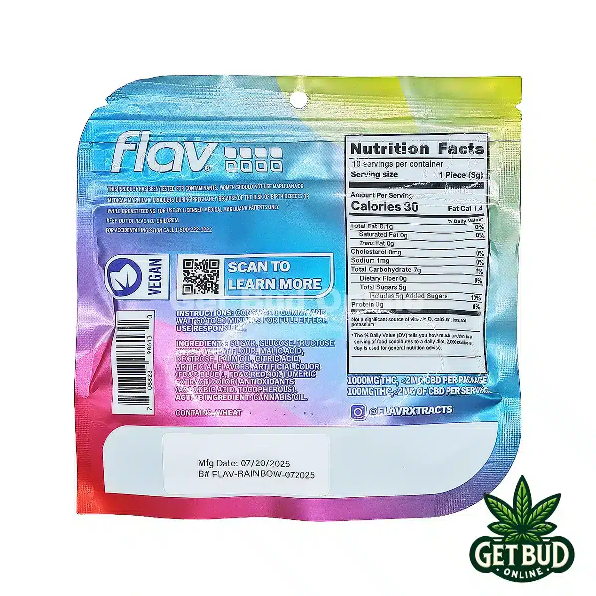 Flav 1000mg Sour Gummy Belts - rainbow