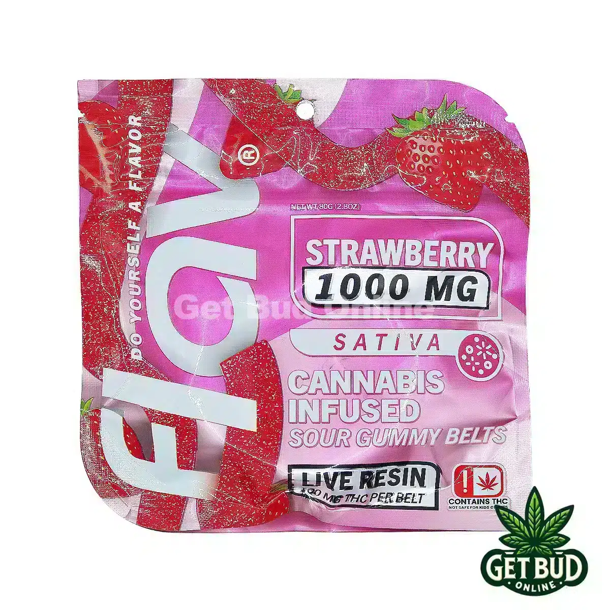 Flav 1000mg Sour Gummy Belts - Strawberry