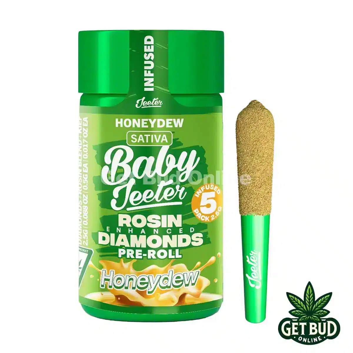 Baby Jeeter 2.5g Rosin Enhanced Diamonds Pre-Rolls - Honeydew