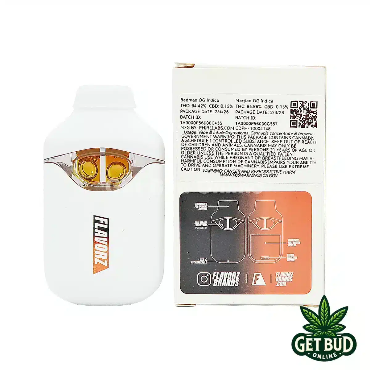 Flavorz Duoz 2g Disposable Vape - Badman OG + Martian OG