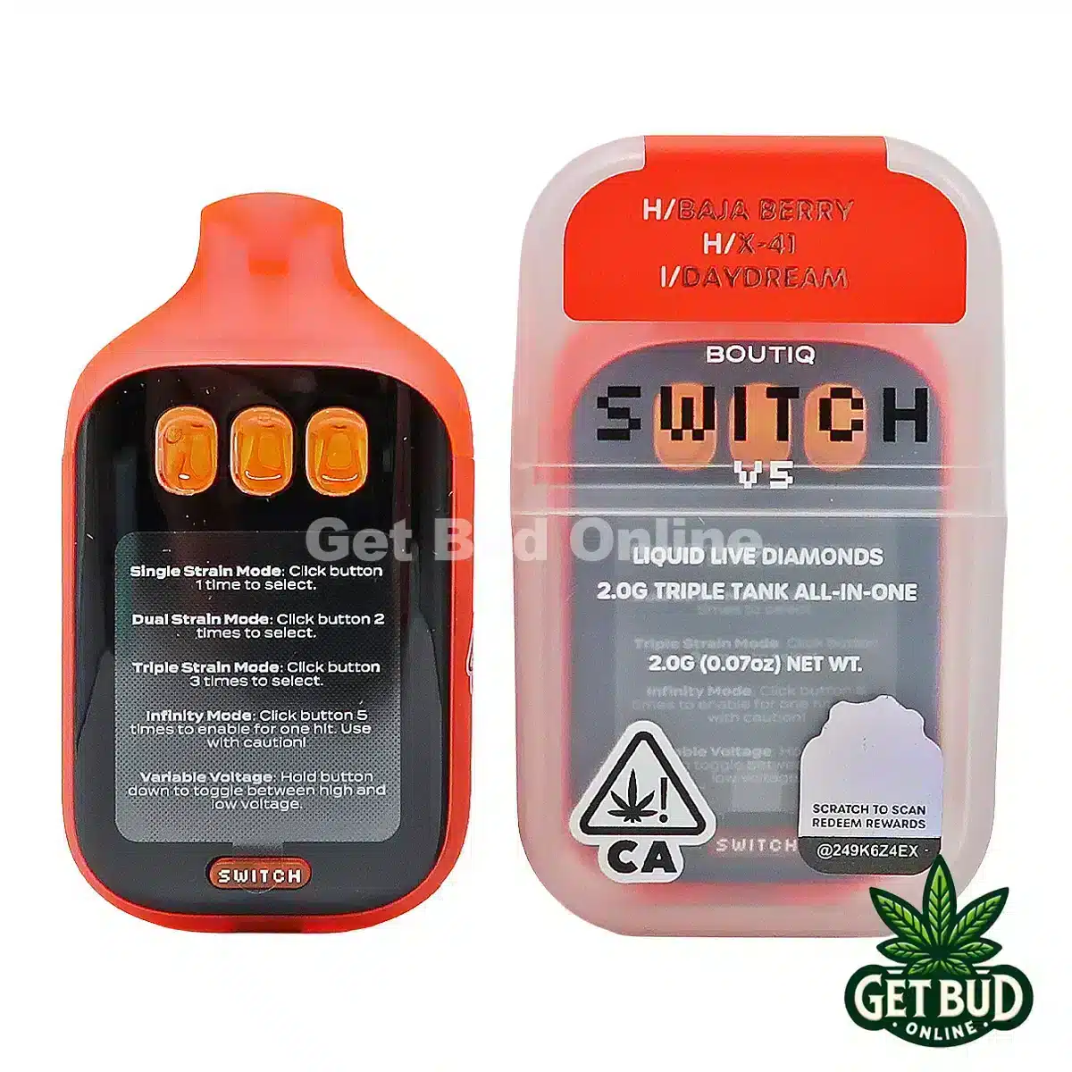 Boutiq Switch V5 2g Disposable Vape - Baja Berry + X-41 + Daydream