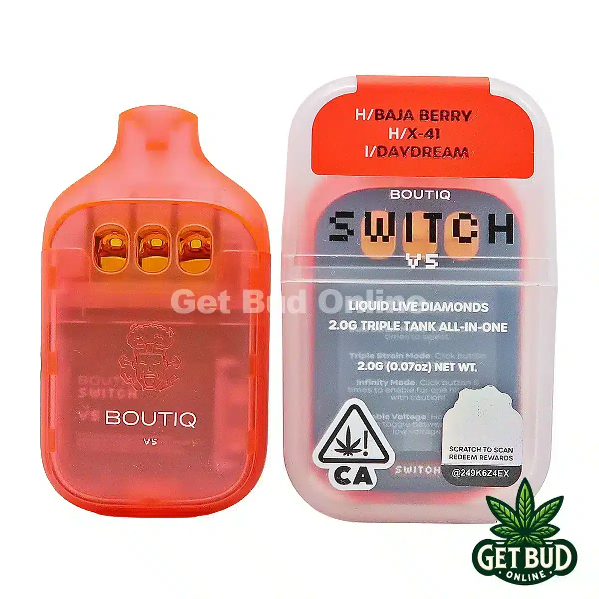 Boutiq Switch V5 2g Disposable Vape - Baja Berry + X-41 + Daydream