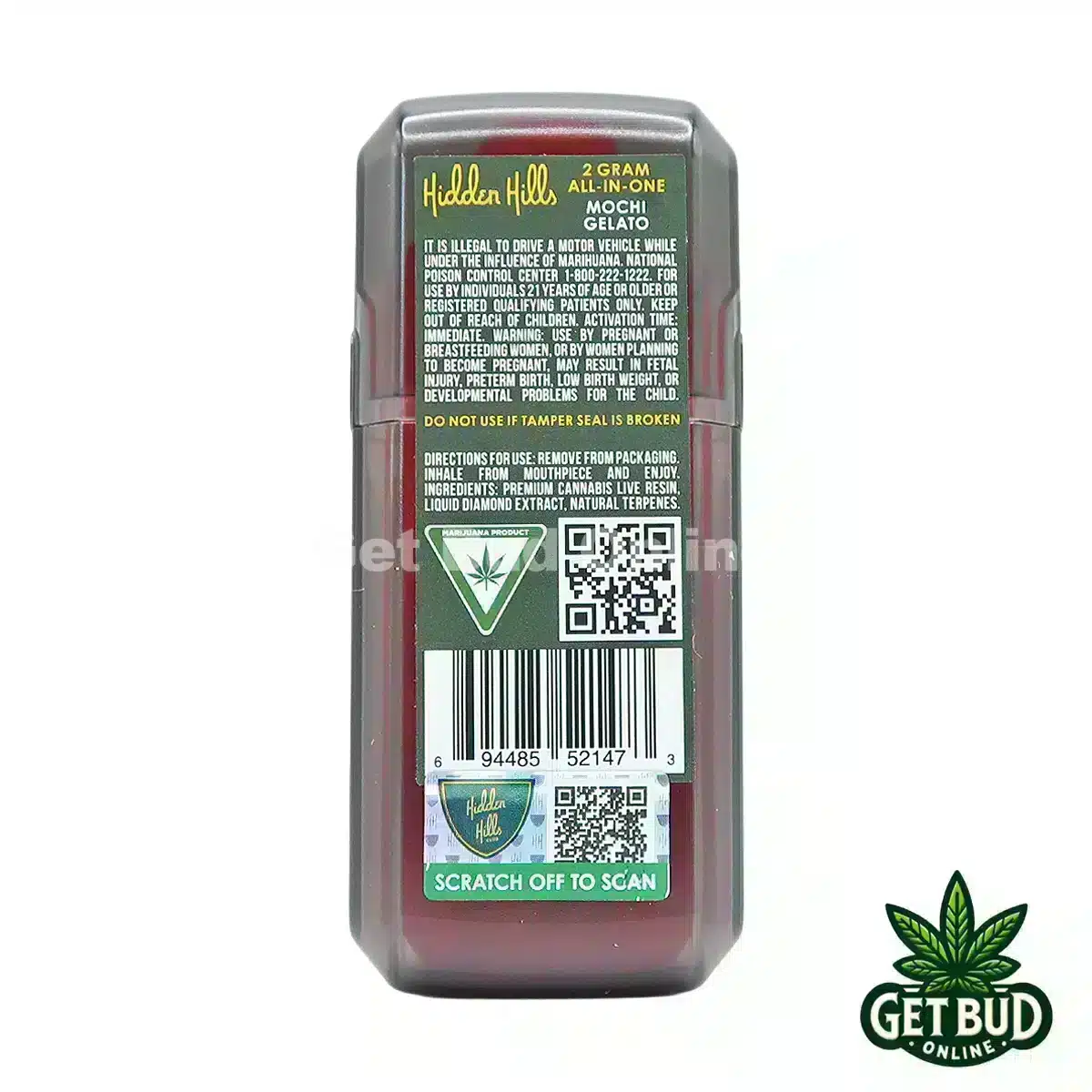Hidden Hills 2g Disposable Vape - Mochi Gelato