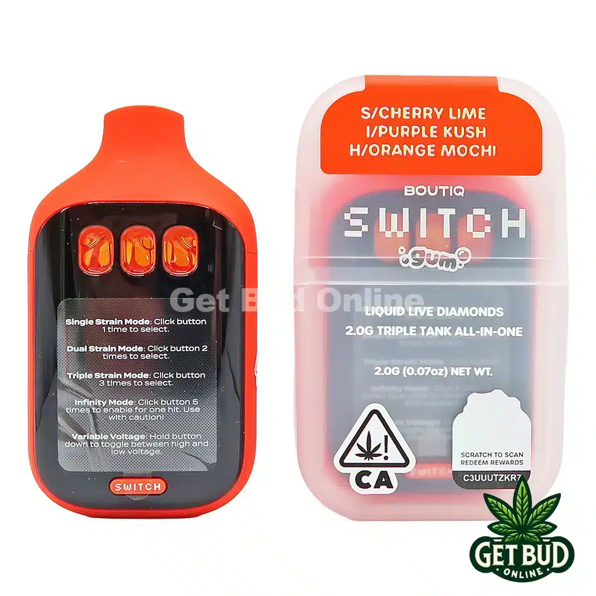 Boutiq Switch V5 2g Disposable Vape - Cherry Lime + Purple Kush + Orange Mochi