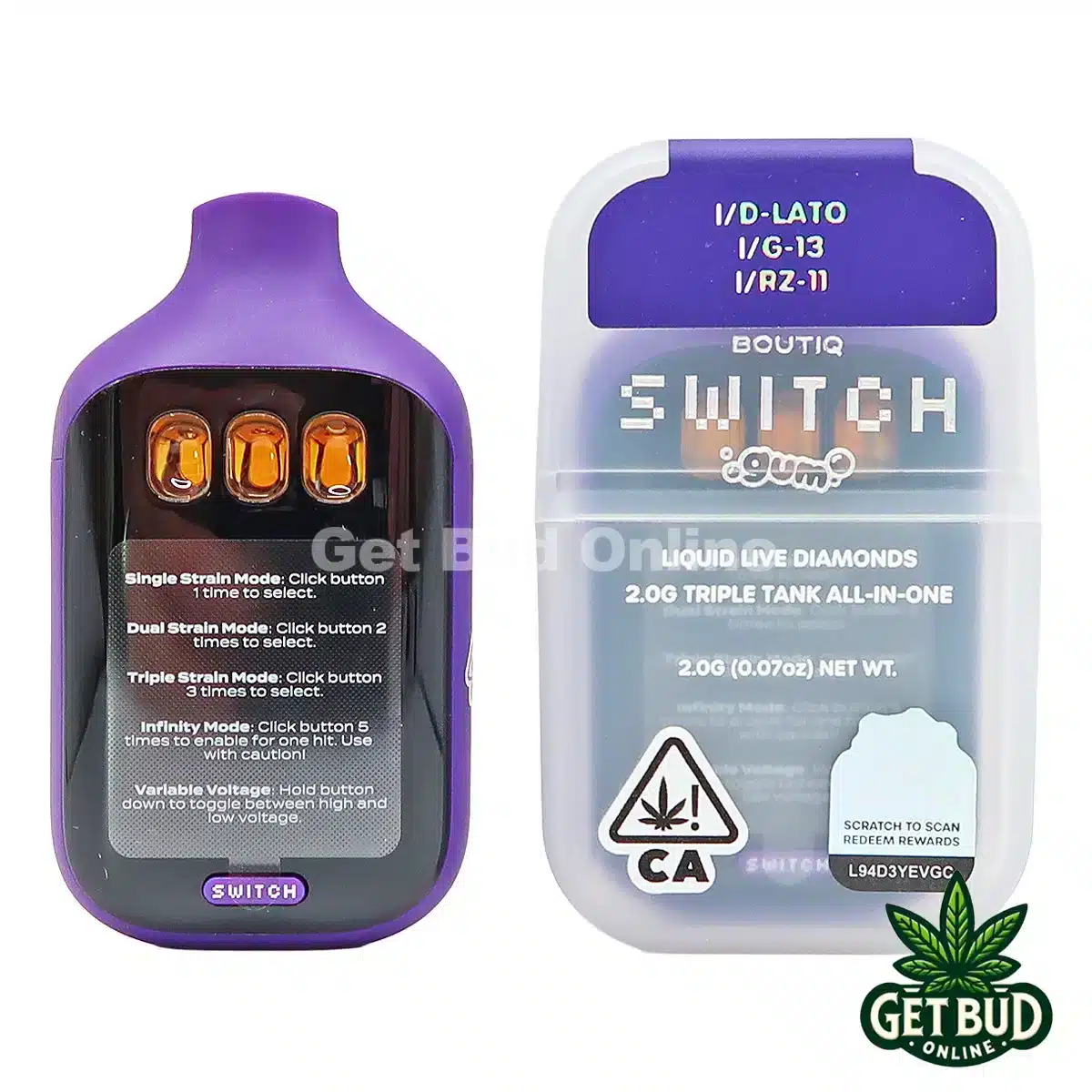 Boutiq Switch V5 2g Disposable Vape - D-Lato + G-13 + RZ-11