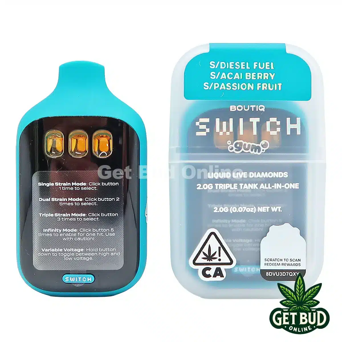 Boutiq Switch V5 2g Disposable Vape - Diesel Fuel + Acai Berry + Passion Fruit