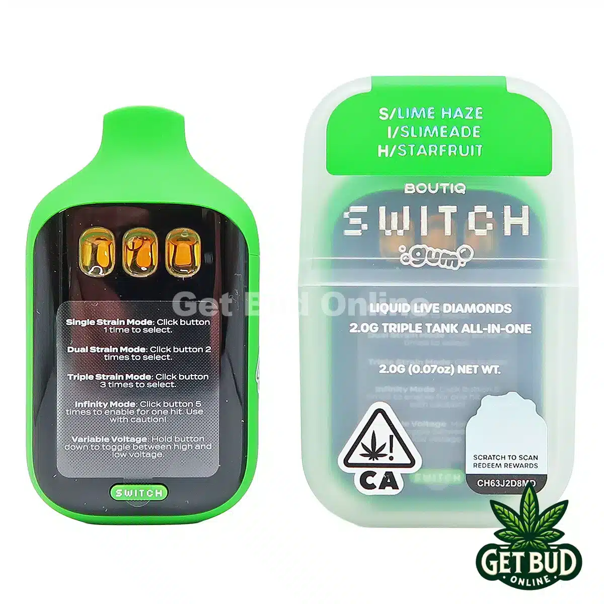 Boutiq Switch V5 2g Disposable Vape - Lime Haze + Slimeade + Starfruit