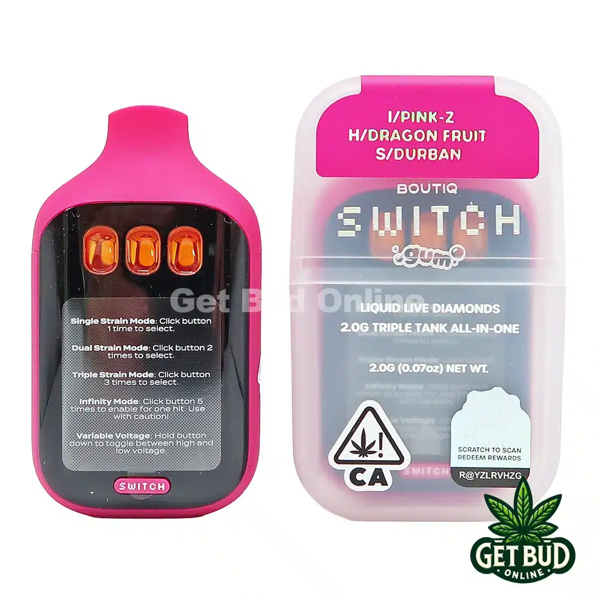 Boutiq Switch V5 2g Disposable Vape - Pink-Z + Dragon Fruit + Durban