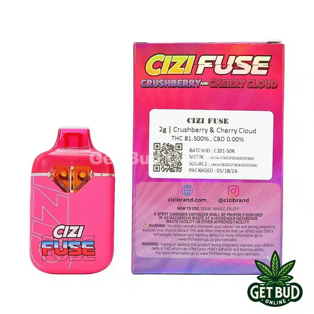 Cizi Fuse 2g Disposable Vape - Crushberry + Cherry Cloud