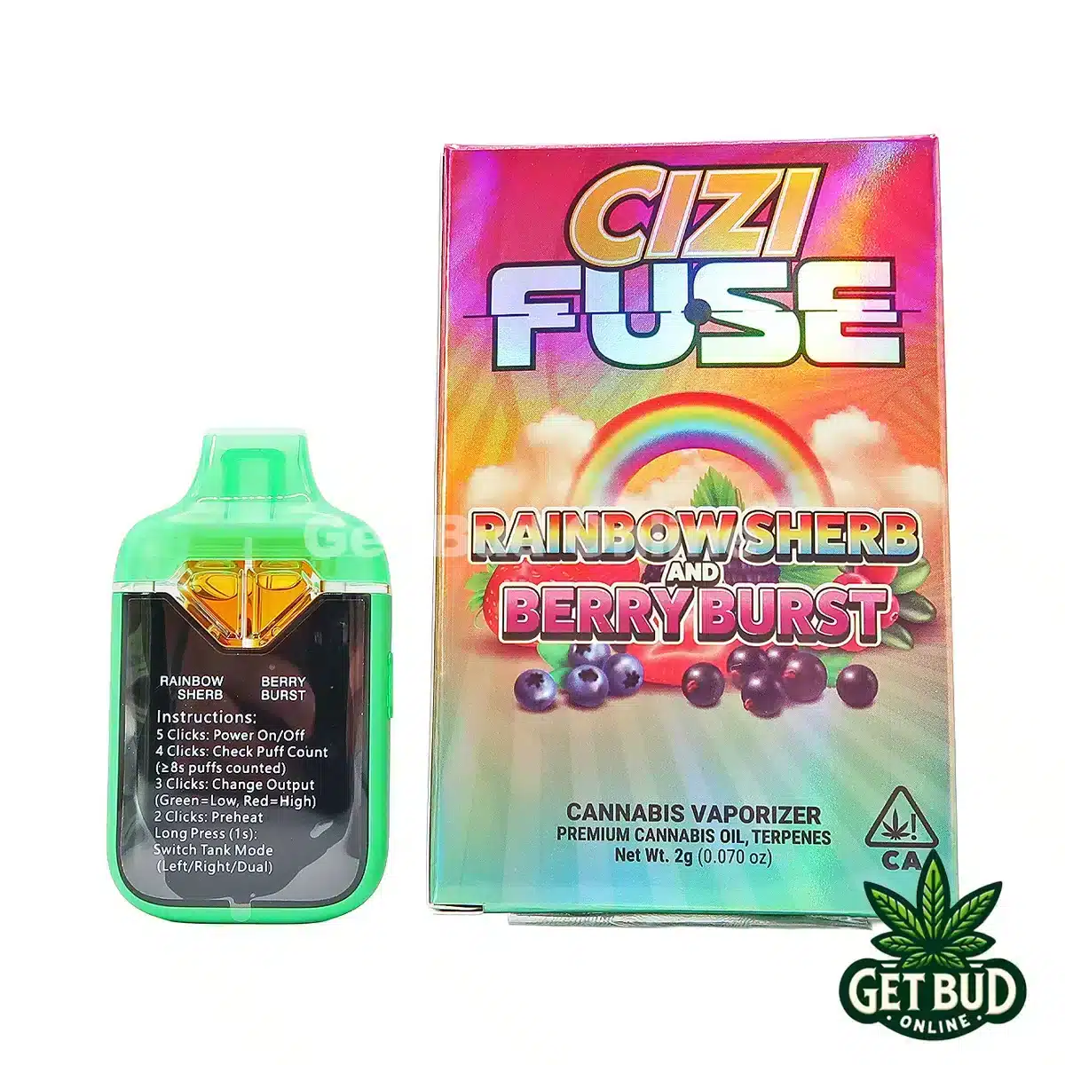 Cizi Fuse 2g Disposable Vape - Rainbow Sherb + Berry Burst