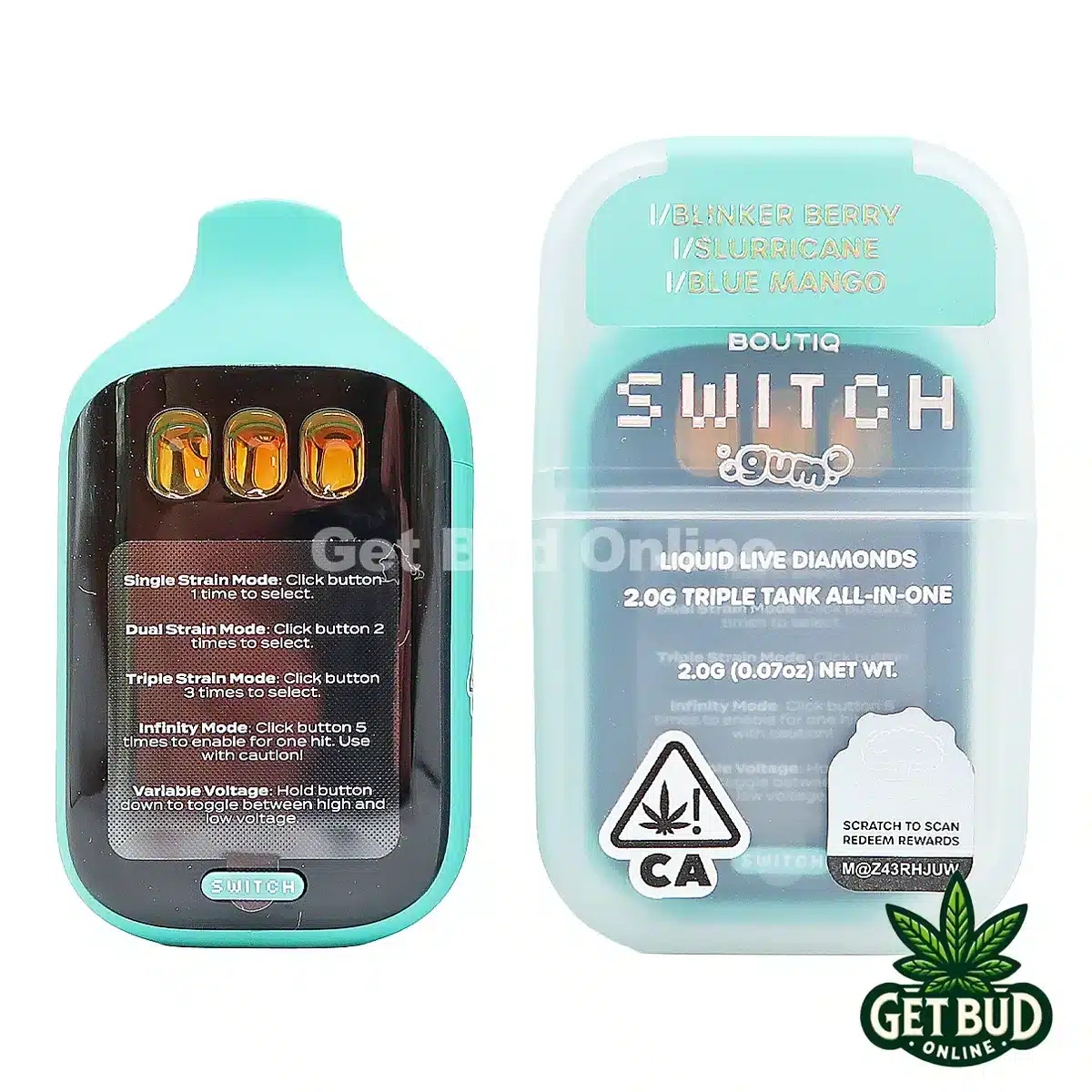 Boutiq Switch V5 2g Disposable Vape - Blinker Berry + Slurricane + Blue Mango