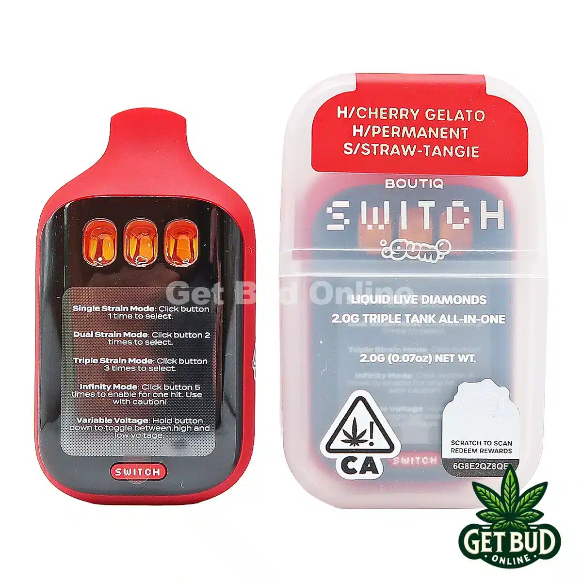 Boutiq Switch V5 2g Disposable Vape - Cherry Gelato + Permanent + Straw-Tangie