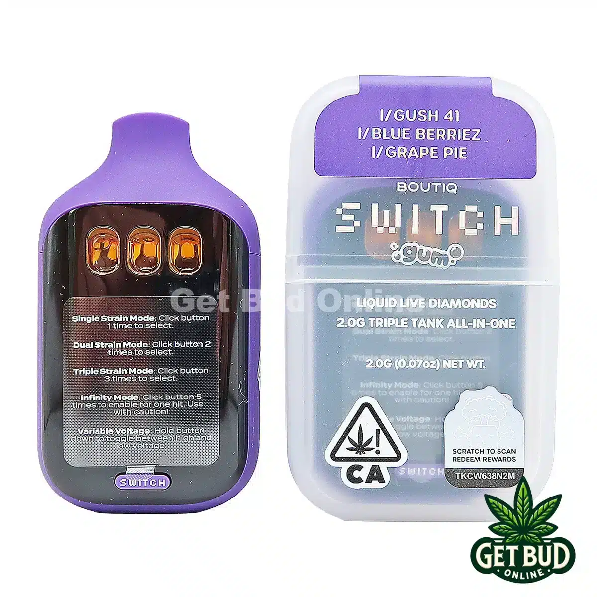 Boutiq Switch V5 2g Disposable Vape - Gush 41 + Blue Berriez + Grape Pie