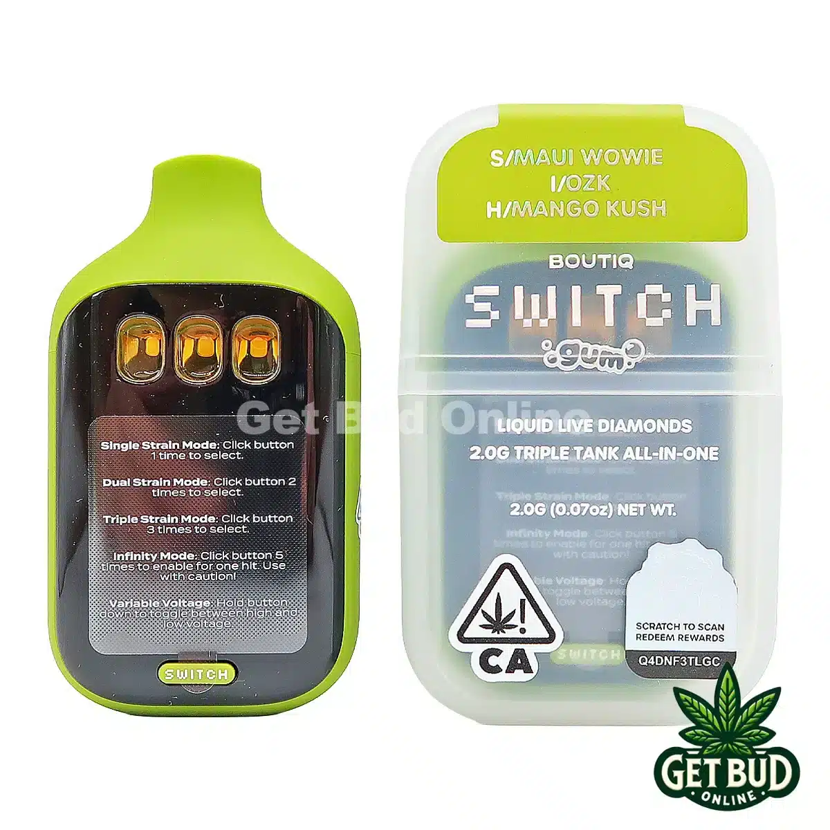Boutiq Switch V5 2g Disposable Vape - Maui Wowie + OZK + Mango Kush