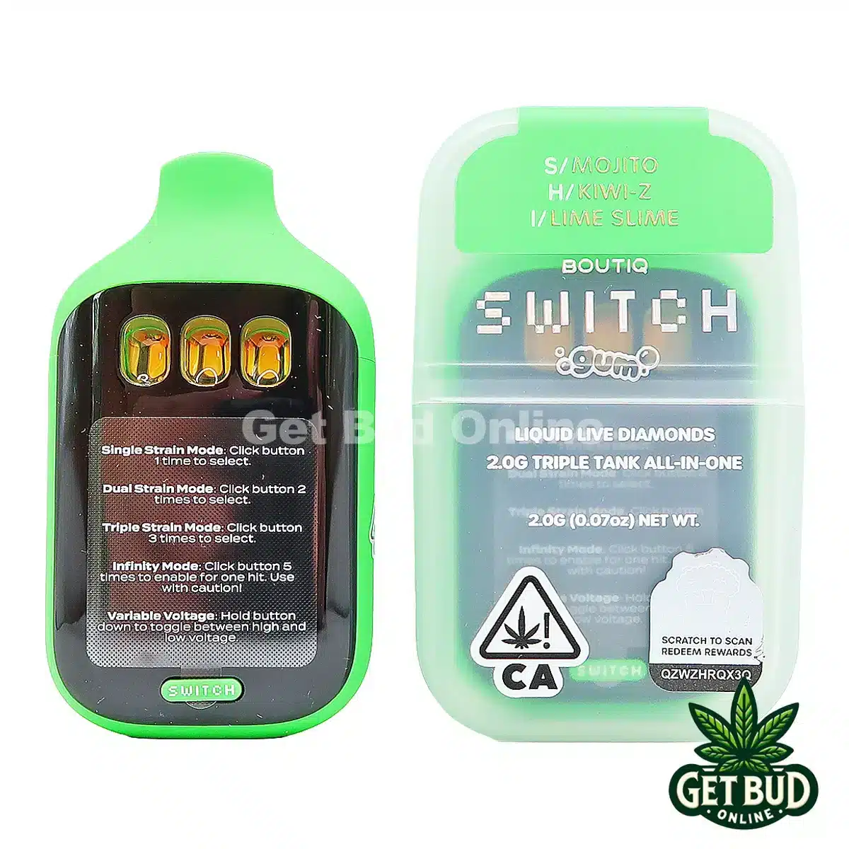 Boutiq Switch V5 2g Disposable Vape - Mojito + Kiwi-Z + Lime Slime