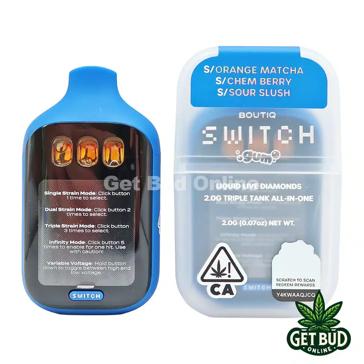 Boutiq Switch V5 2g Disposable Vape - Orange Matcha + Chem Berry + Sour Slush