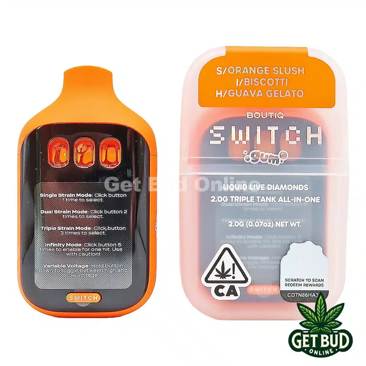 Boutiq Switch V5 2g Disposable Vape - Orange Slush + Biscotti + Guava Gelato
