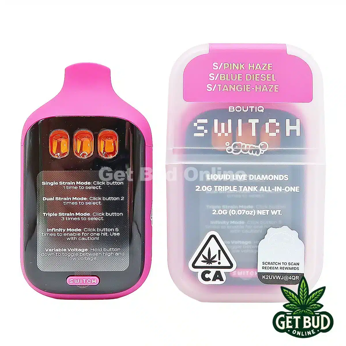 Boutiq Switch V5 2g Disposable Vape - Pink Haze + Blue Diesel + Tangie Haze