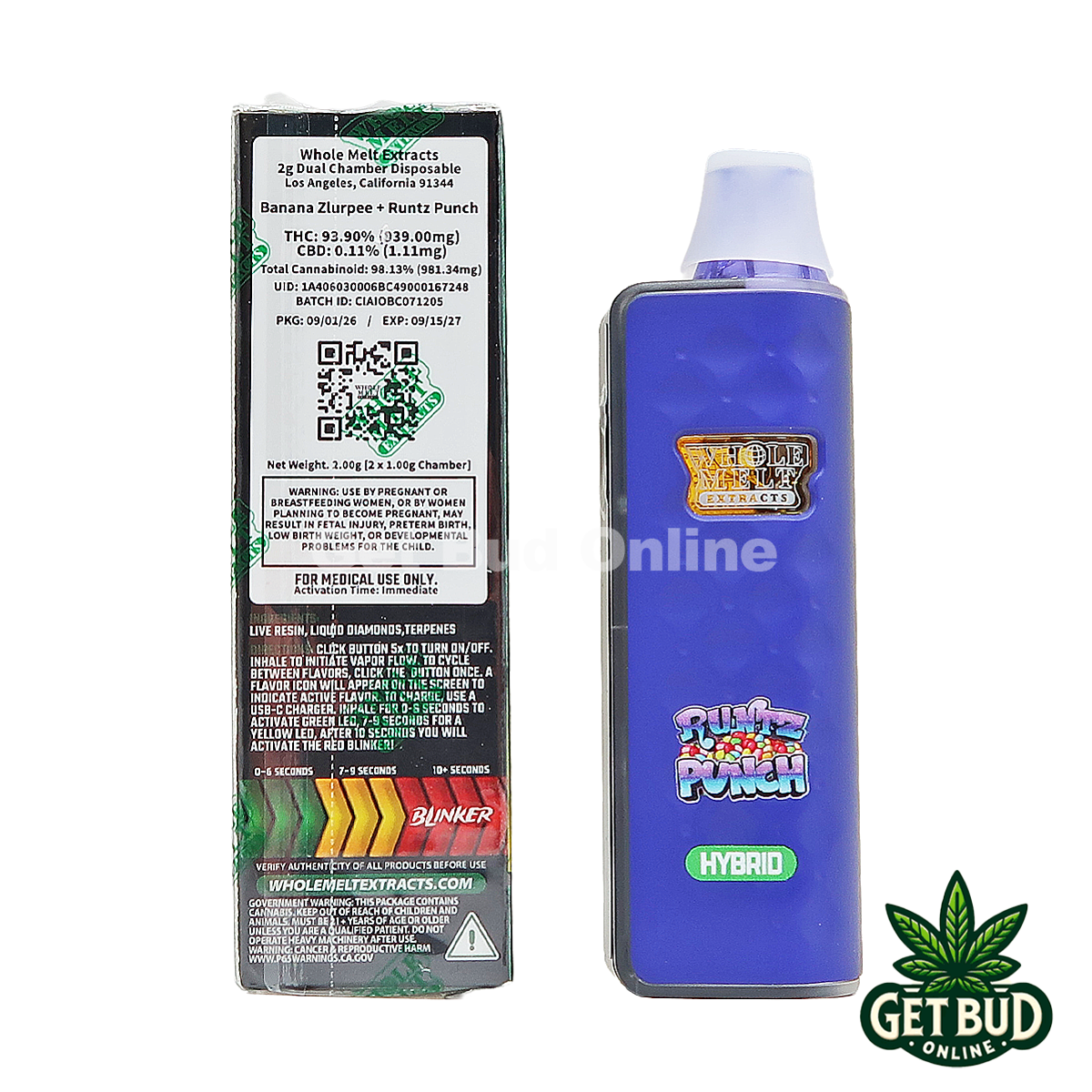 Whole Melts 2g Liquid Diamonds Live Resin Disposable Vape - Banana Zlurpee + Runtz Punch