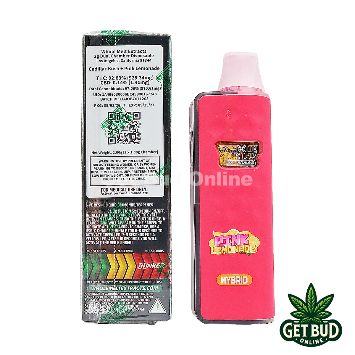 Whole Melts 2g Liquid Diamonds Live Resin Disposable Vape - Cadillac Kush + Pink Lemonade