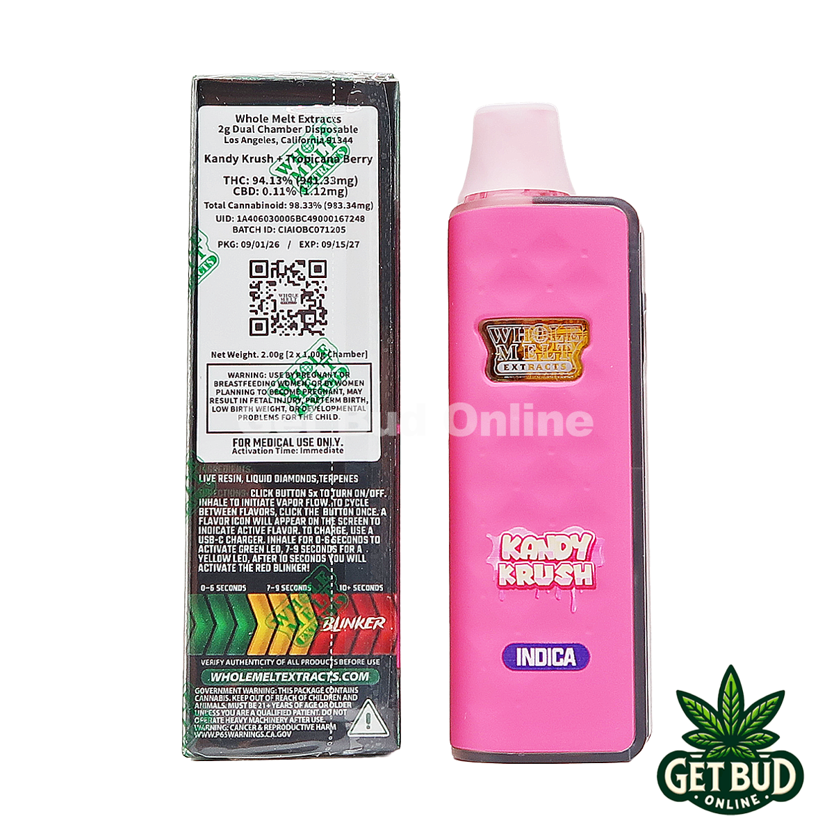 Whole Melts 2g Liquid Diamonds Live Resin Disposable Vape - Kandy Krush + Tropicana Berry